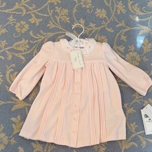 Ralph Lauren Baby Pink Pleated Baby Dress with Peter Pan Collar